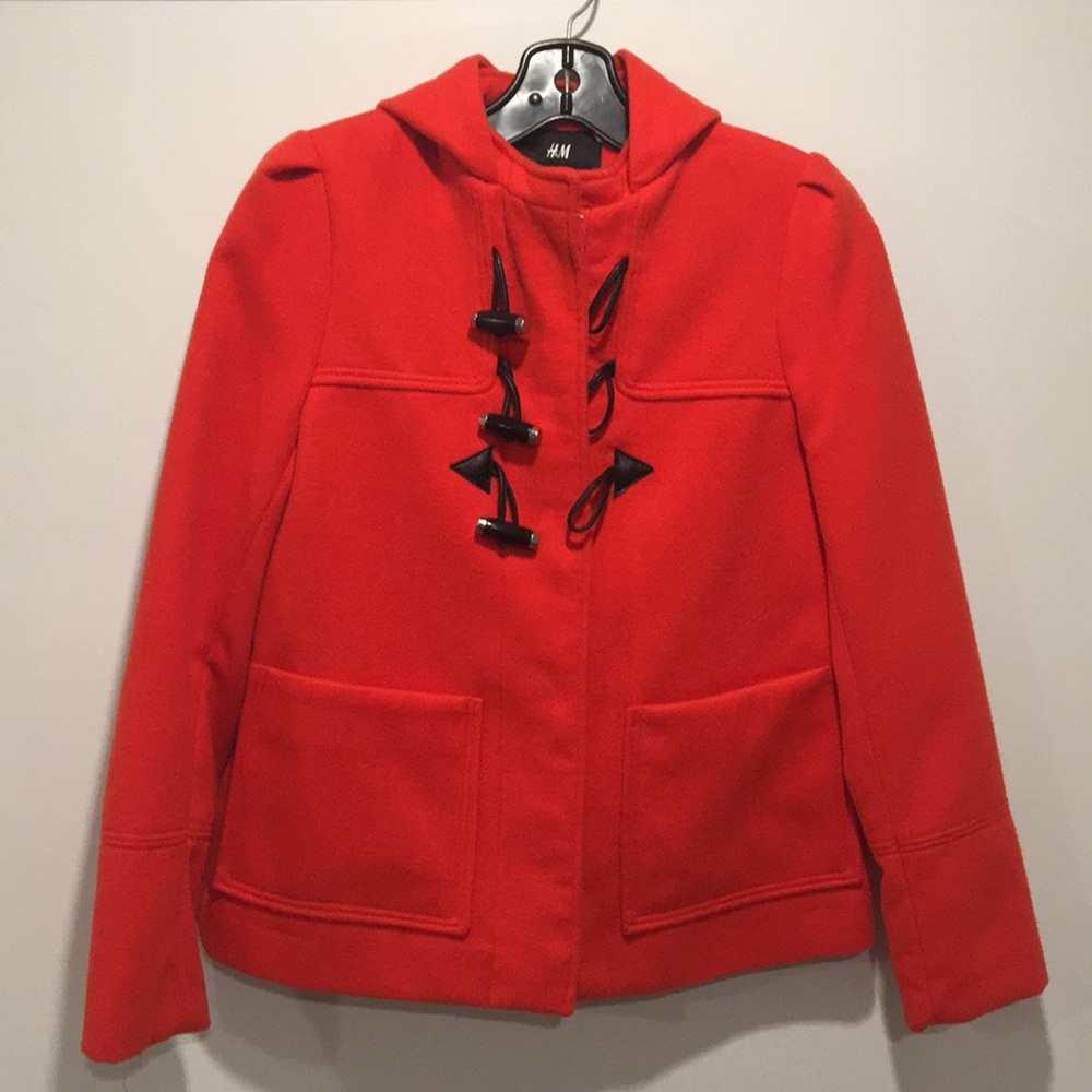H&M Women’s Hooded RED Jacket Size 4 - Picture 1 of 11
